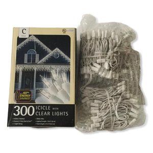 Icicle Clear Lights 300 Bulbs With White Wire 19FT